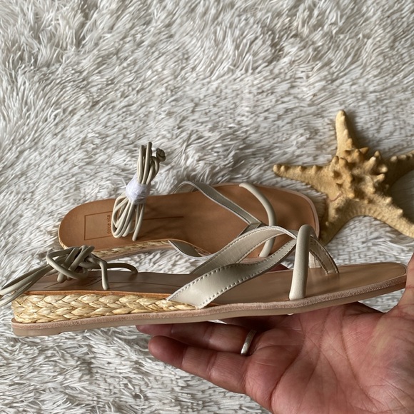 New wedge sz 7.5 heel gladiator sexy beige leather Prax thong casual sandals - Picture 6 of 9